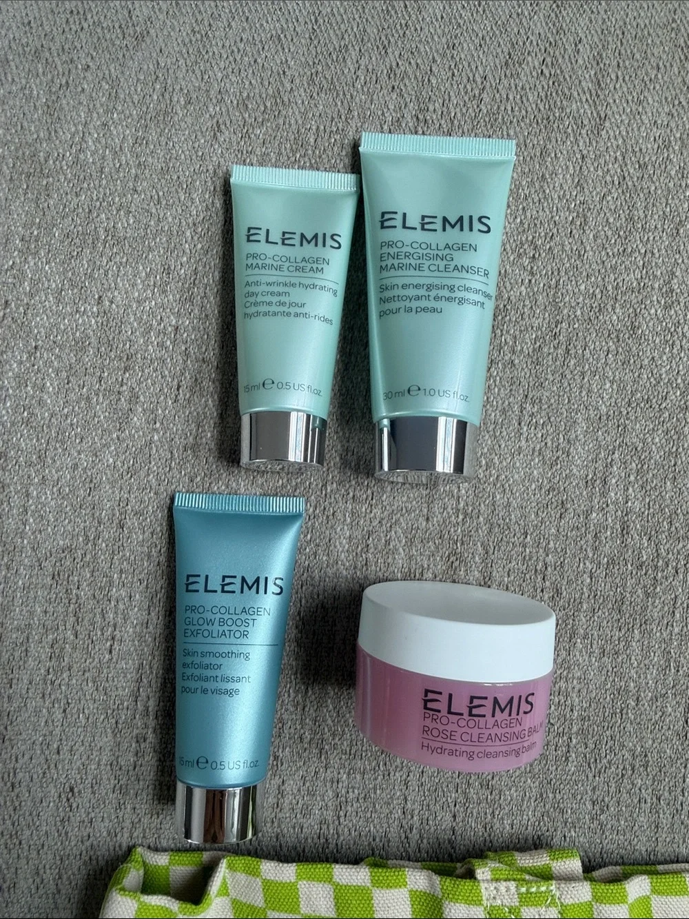 ELEMIS Glow Discovery Set with Lime Green and White Check Tote